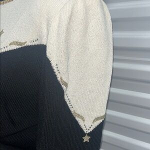 Vintage Black and White Sweater with Gold Accents Toula size 14